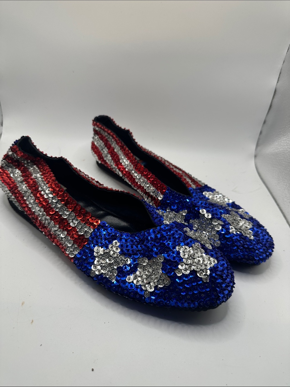 Vintage Sequin Star & Stripe Ballet Flats - Blue/Red/Silver